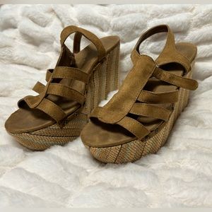 O'Neill Sequoia Cognac Striped Platform Wedge Sandals
